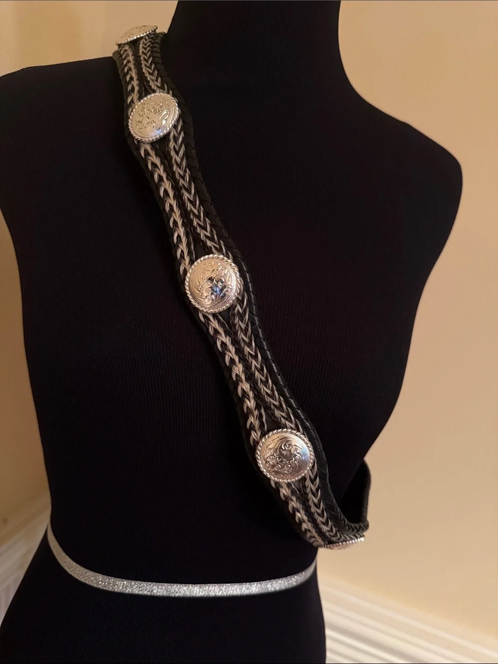 Tony Lama Black Leather Belt with‎ Silver Western Buckle Sz 42